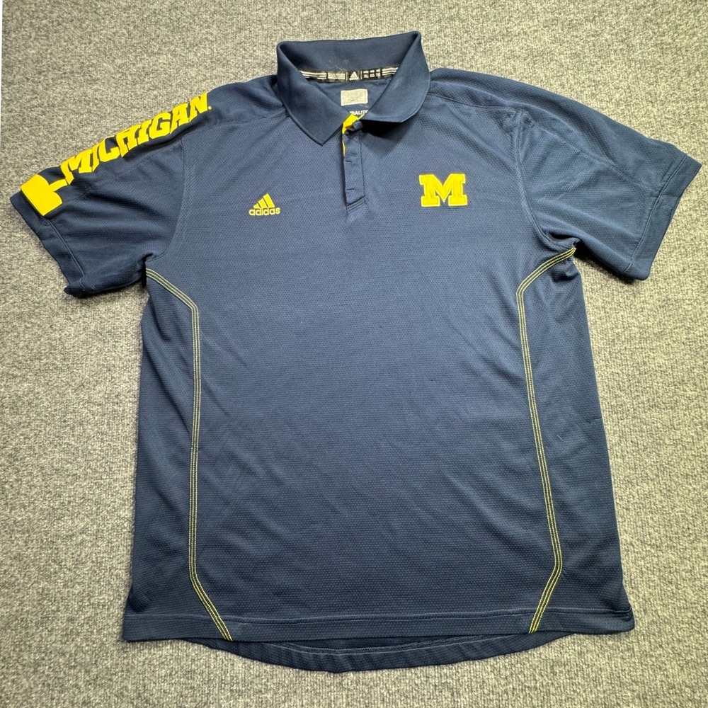 Michigan Adidas Polo Mens XL Navy Blue Wolverines Collegiate Golf Shirt